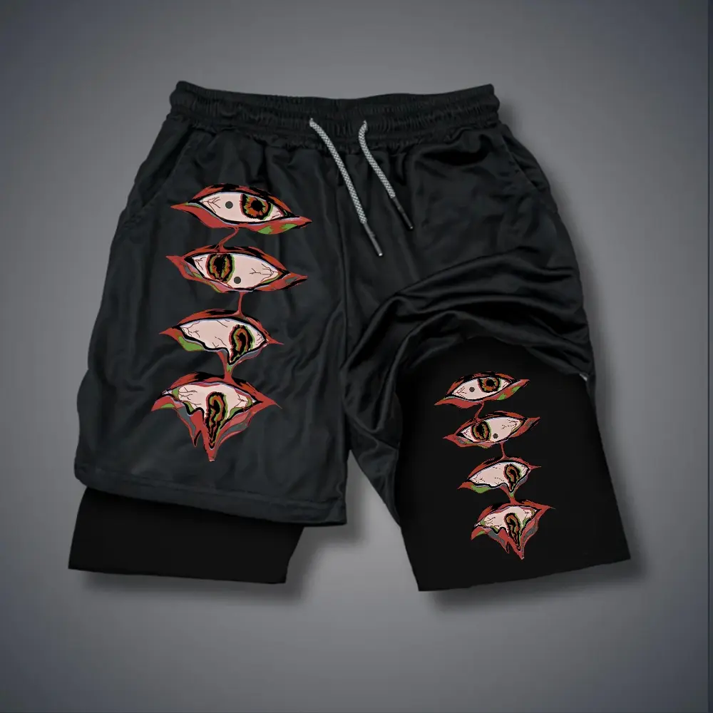Unisex Dark Cthulhu eyes with bloodshot veins Graphic Double-layer Shorts Personalized Pattern Y2k Clothing Double-layer Shorts,Women's Clothing, Menswear, Vintage Style,Summer Casual Oversized