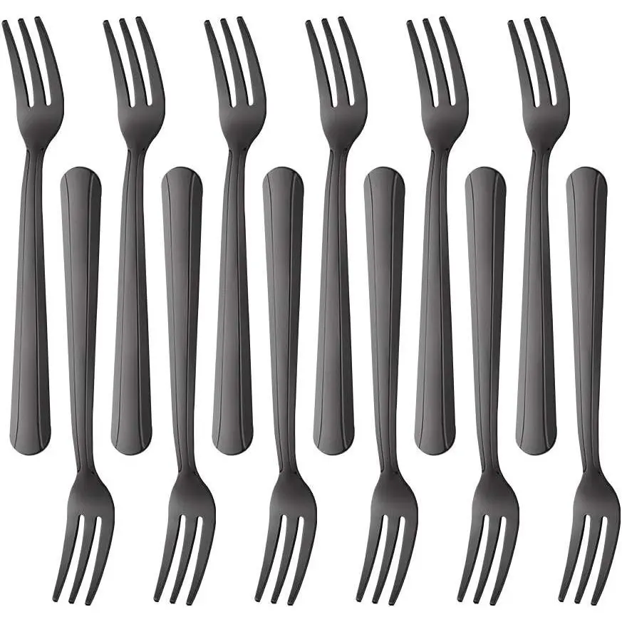 12 Pcs Oyster Forks,Dongbo Black Cocktail Forks, Stainless Steel Mini Appetizers Cake Forks
