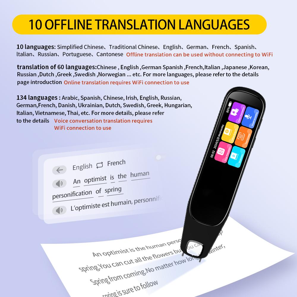 Translation Reading Pens for Adults, Smart Translation Pen, Auxiliary Tools, 134 Language Translation Devices for Reading Support, Language Learners for Voice Dialogue Translation, 60 Languages for Scanning Translation