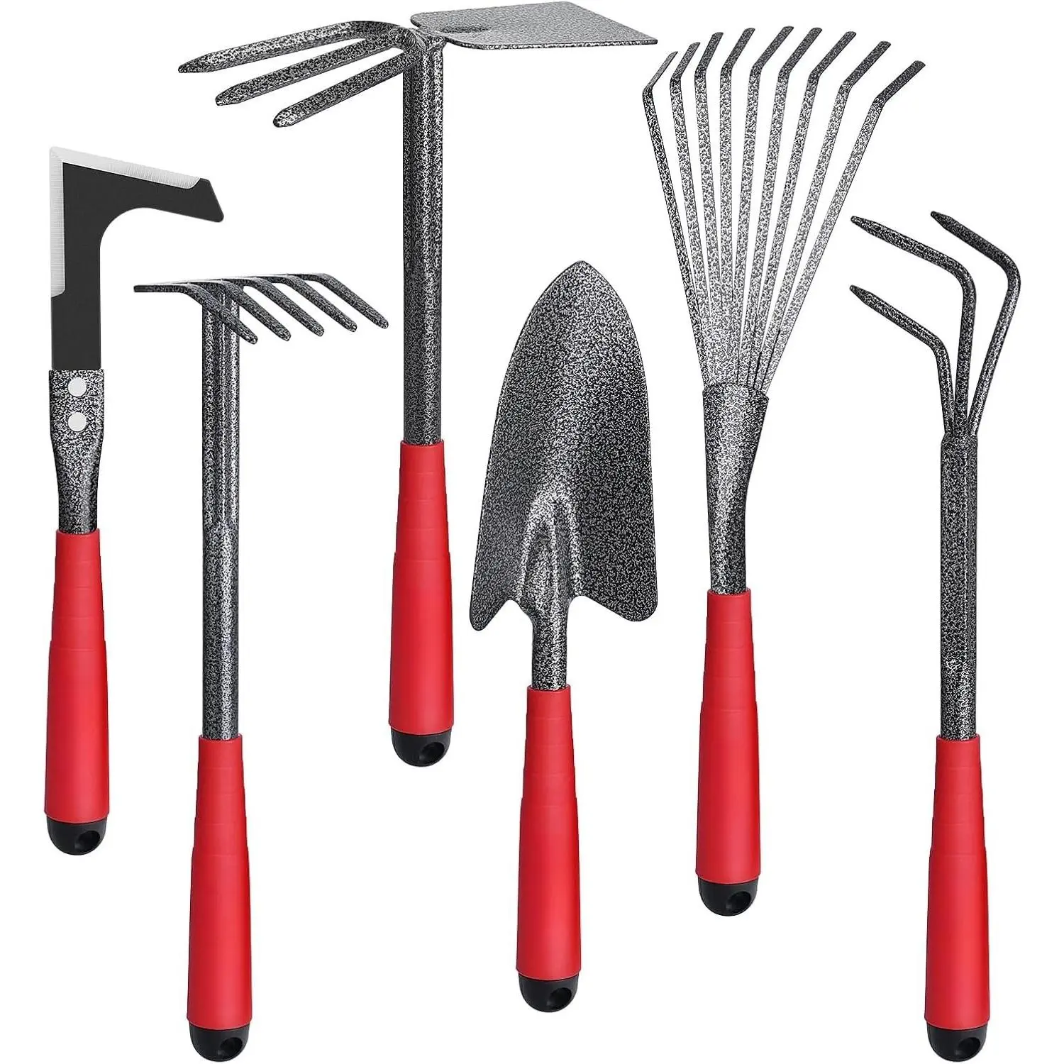 6- Garden Tool Set | Heavy Duty Gardening Hand Tools with High Carbon Steel Including Trowel, Rakes, 2-in-1 Hoe and Crack Weeder
