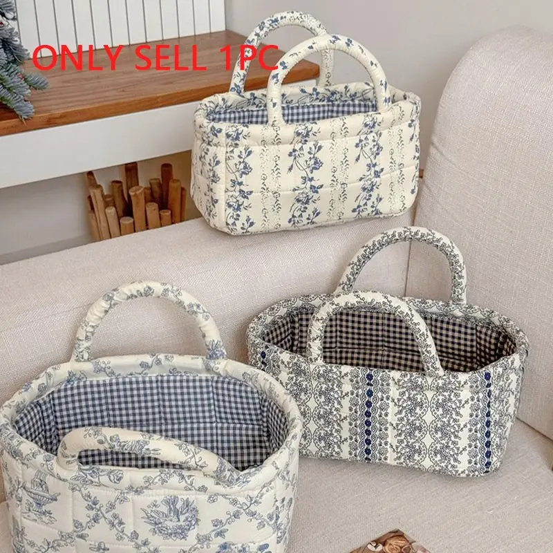 French Vine Print Storage Basket, Sewn Shape Craftsmanship, Portable Handle, Desktop Organizer, Multi-Color Options, Car Storage Basket, Carry Basket