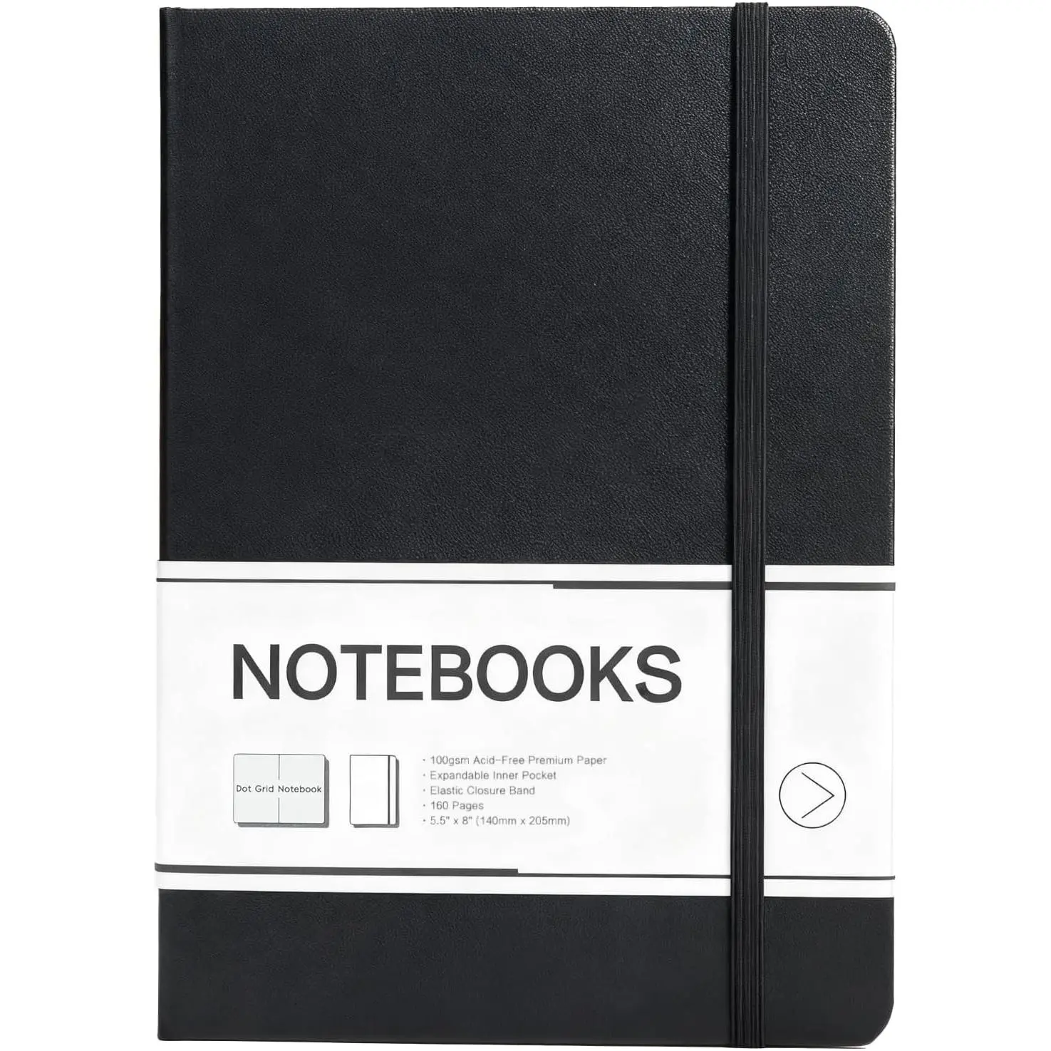 Dotted Journal Notebook, 160 Pages, A5 Medium Size 5.6" x 8" for Men Women, 100GSM Thick College Ruled Paper  Journal for Note Taking, Work & Office, Leather Hardcover, Black