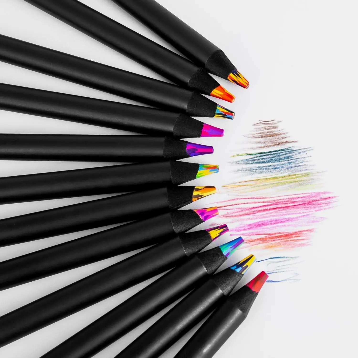 12 Pack Starry Black Wood Rainbow Colored Pencils - Multi-Color in One Gradient Magic Colored Pencils for Adult Drawing & Coloring - Bulk Neon Multi-Hue Core Wooden Pencils for Creative DIY Art Supplies, Sketching & Shading
