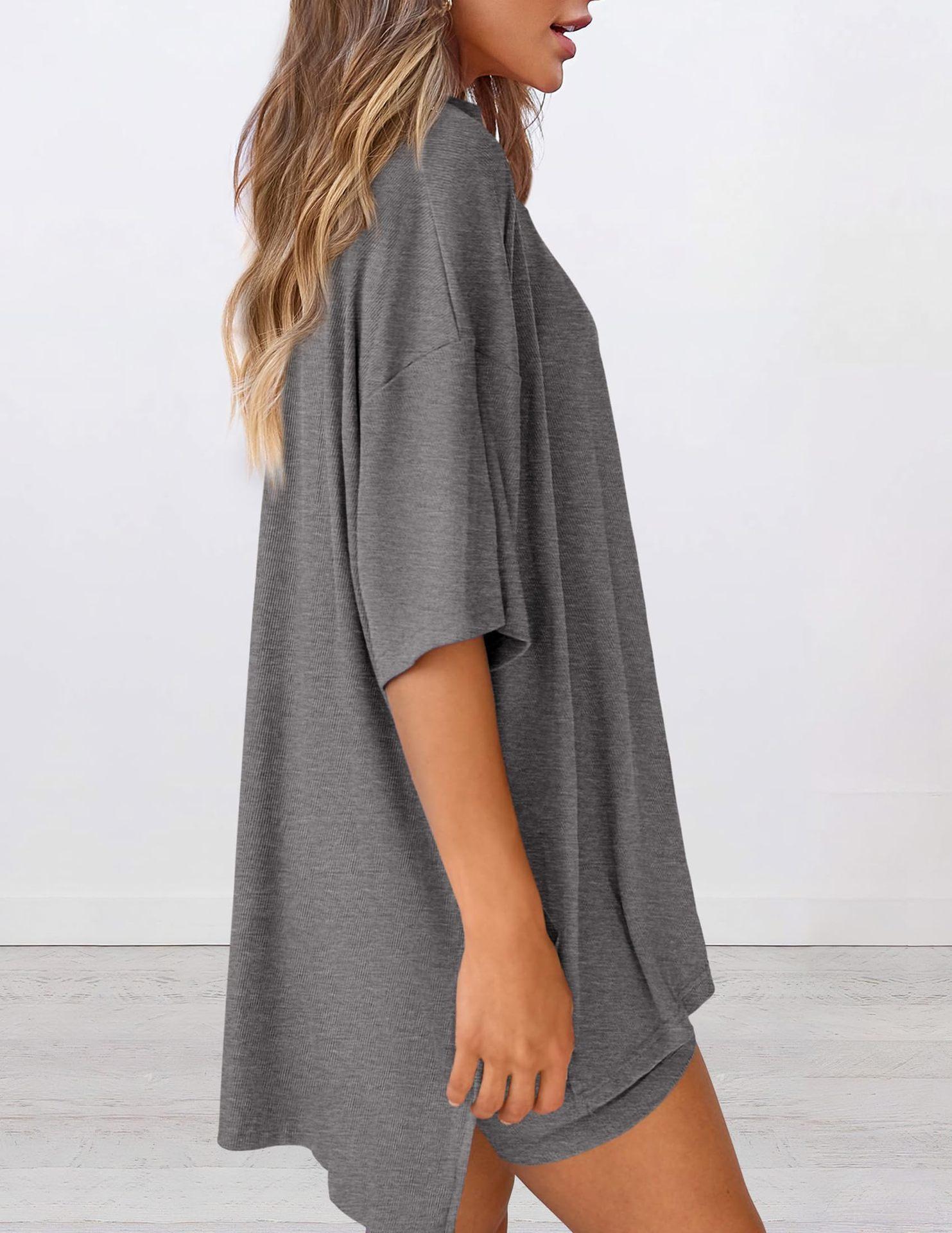 Women's 2-Piece Lounge & Workout Set |   Oversized Side Split T-Shirt + High Waist Shorts, Solid Comfy Outfit XS-4XL