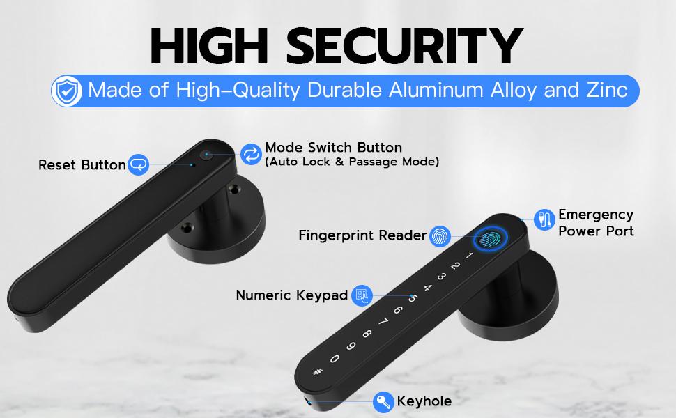 Door Knob Lock, Door Lock with Code Handle, Biometric Security Locking Door Lever Locks for Bedroom Indoor Room - Black