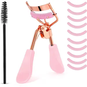 Eyelash Curler Kit Metal Eye Lashes Curler,Professional Makeup Tool with Built-in Comb Eye with 10 Replacement Refill Pads Get Dramatically Curled Eyelashes for Women Girl(Pink)