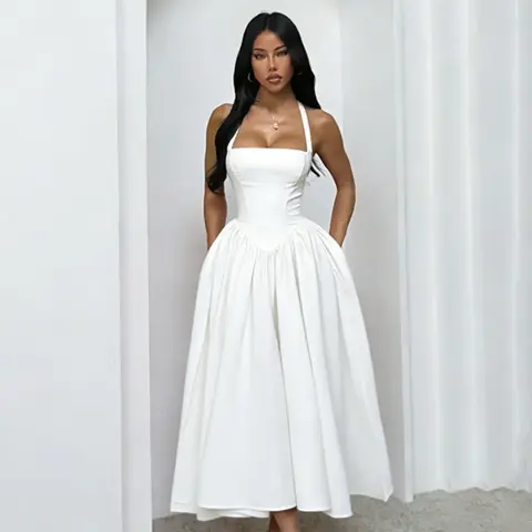 Women's A-Line Dress with Halter Neckline, Fitted Waist Design, Plain Pattern, Fashion Style, Perfect for Daily Wear & Special Occasions, A Line Dresses