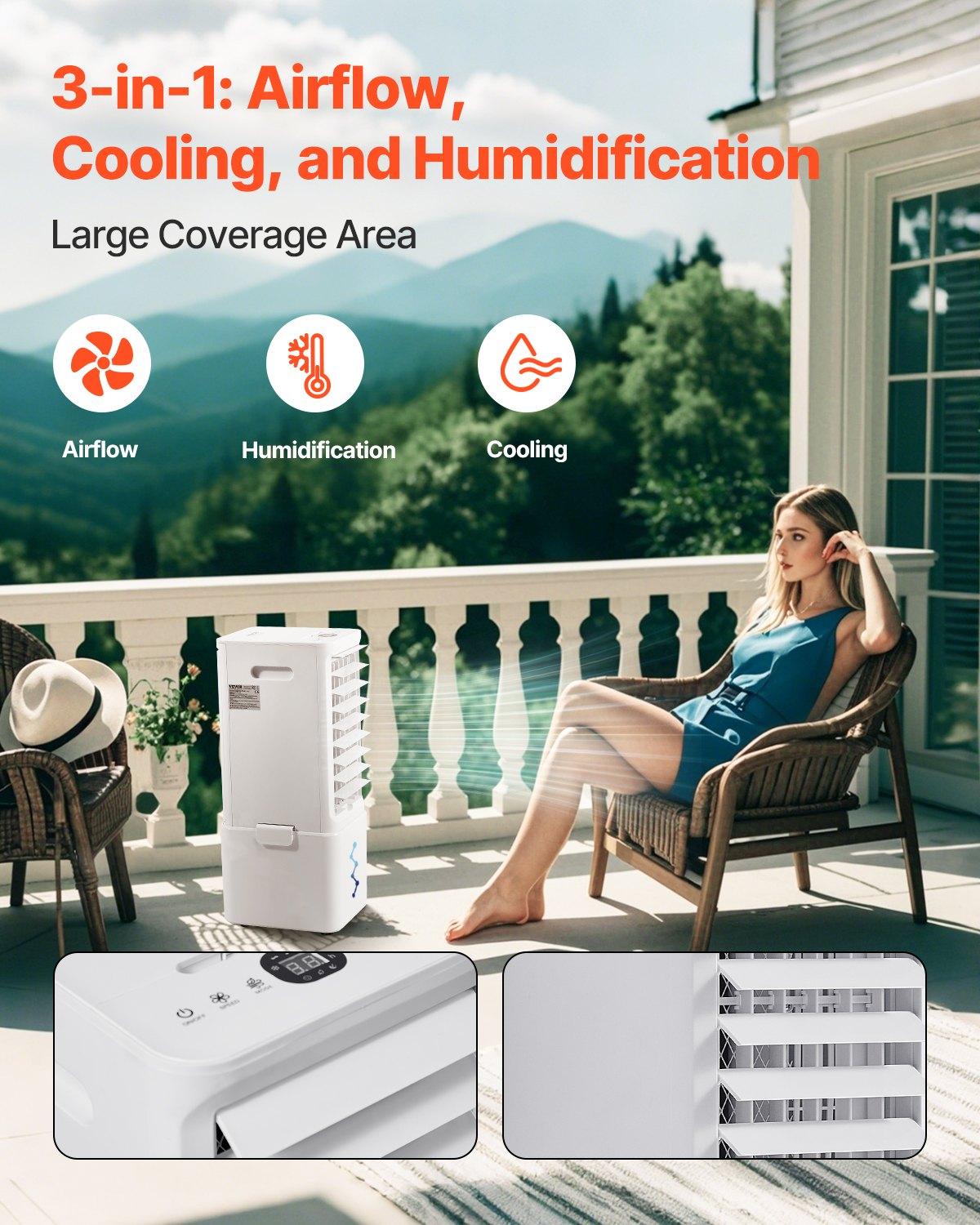 VEVOR Portable Air Conditioner, 9L 550 CFM Swamp Cooler Air Conditioner with 12H Timer & Remote Control, 3-Speed Evaporative Air Cooler with 2 Ice Boxes, Quiet & Movable, Ideal for Outdoor Indoor Use VEVOR Portable Air Conditioner, 9L 550 CFM Swamp Cooler Air Conditioner with 12H Timer & Remote Control, 3-Speed Evaporative Air Cooler with 2 Ice Boxes, Quiet & Movable, Ideal for Outdoor Indoor Use
