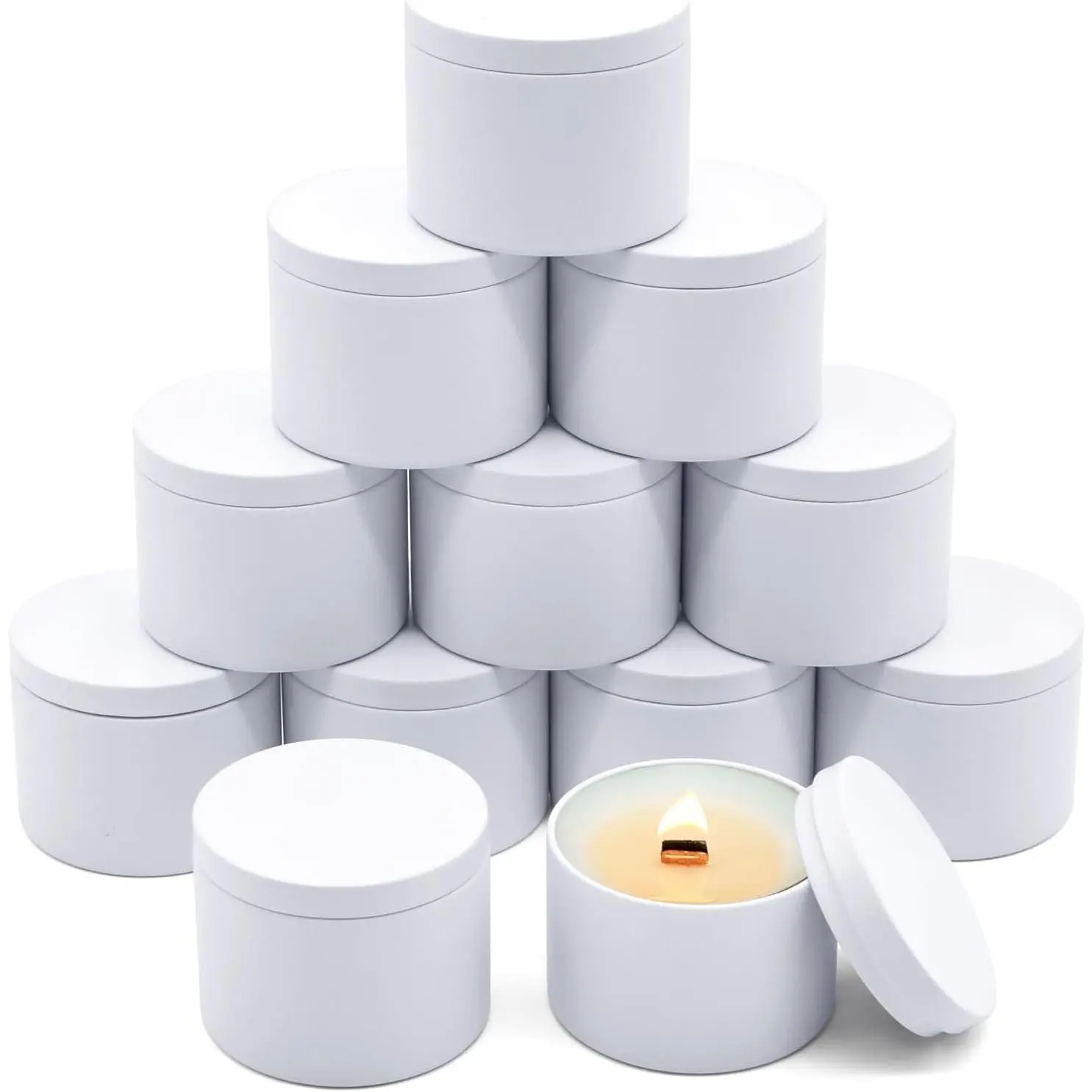 12-Pack 4oz Empty Full White Metal Candle Jars with Lids, Bulk Empty Candle Containers Tins for DIY Candle Making