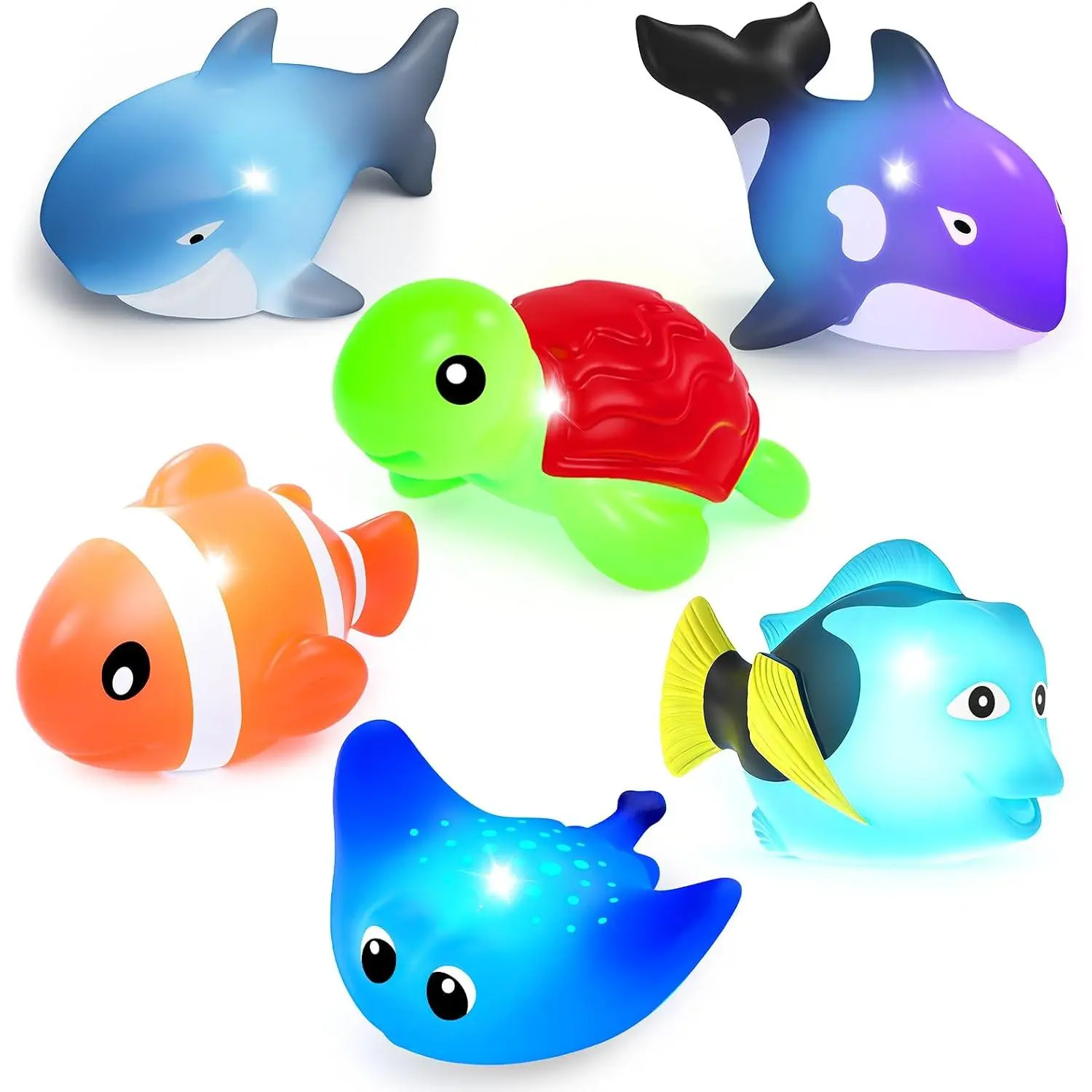 Light Up Bath Toys,No Hole Mold Free Baby Bath Toys,Ocean Animal Water-Activated Lights Flashes and Change Color,Sensory Lights Toys for Babies and Toddlers,Bathtub,Shower,Water Table, Pool