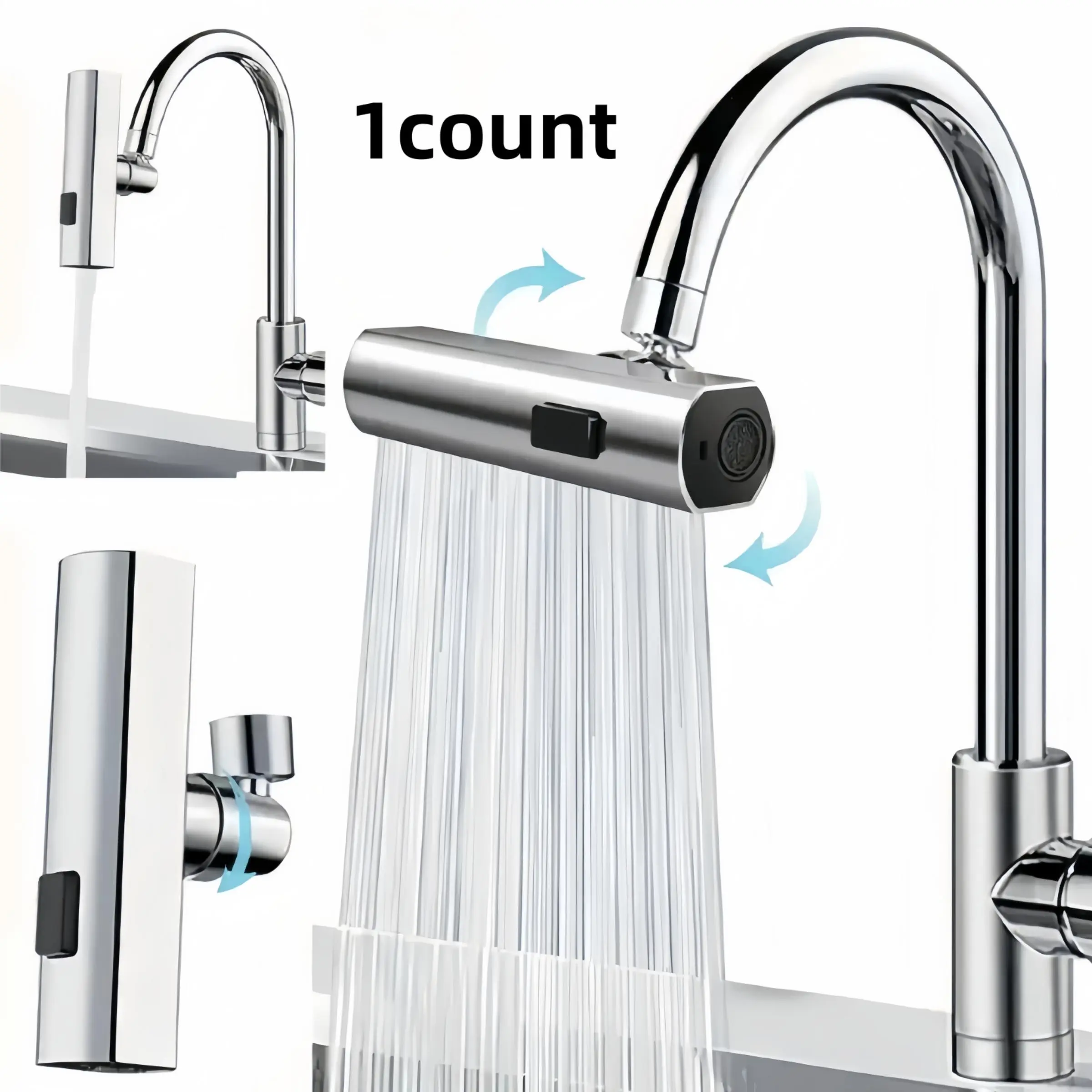 360° Touch Control Kitchen Faucet, Rotating Water Tap, Sink Extender, Vegetable & Fruit Washer, Zinc Alloy, Chrome Plated, Modern Style, Center Mount