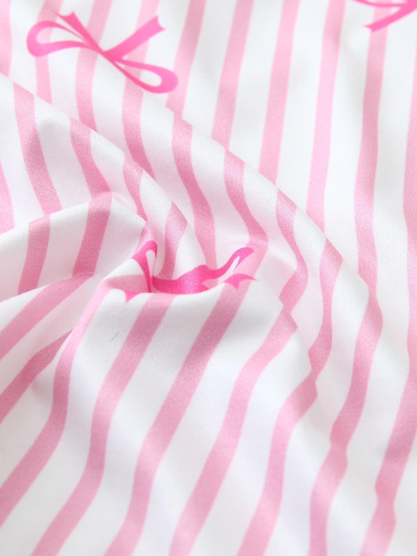 【Valentine Pajamas】Two-Piece Set Women's All Over Bow Print Button Front Shirt & Pants Pyjama, Casual Comfy Long Sleeve Lapel Neck Top & Trousers PJ Set, Women's Sleepwear for Spring & Fall