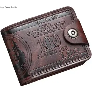 Men's Wallet, Retro Faux Leather Bifold with Dollar Pattern, Business Style Multi-Card and Photo Holder with Magnetic Buckle, Mens Wallet