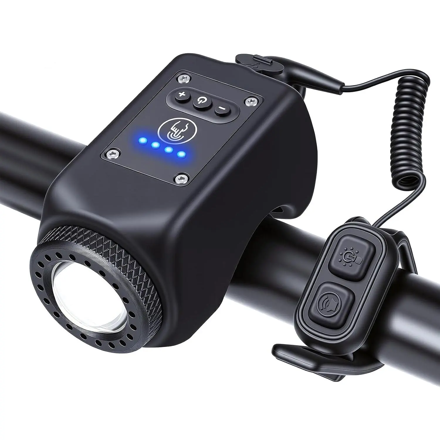 Electric  Horn  Light 2 in 1, 110dB  Horn 6 Sound Modes, USB-C Rechargeable   with Headlight for Adults   Scooter Ebike, IPX5  & Split Button Design
