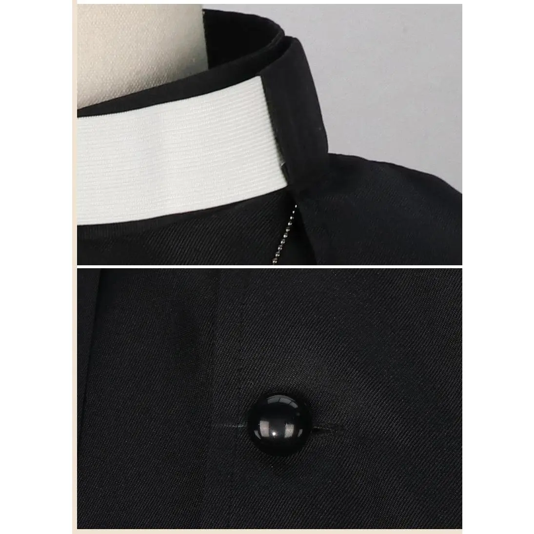 Men's Tunic Costume Black Medieval Monk Priest Renaissance Cosplay with Cross Necklace