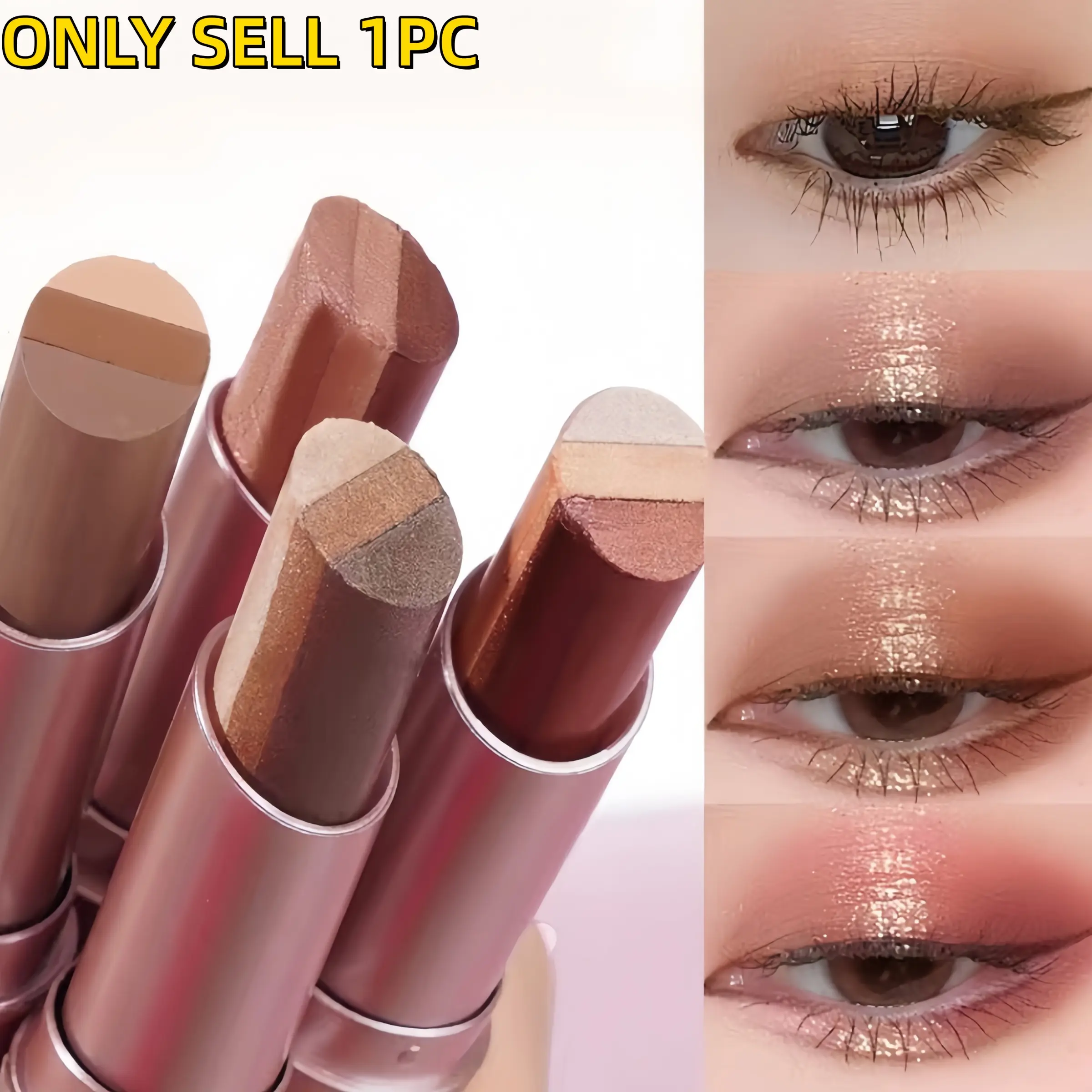 3 Color Eyeshadow Stick，New Long Lasting & Waterproof Creamy Eye Shadow，Portable Glitter shadow for Women，Smudge-Proof Long Lasting，Shimmer shadow for Day and Night (Fine Shimmer Brownish Orange)
