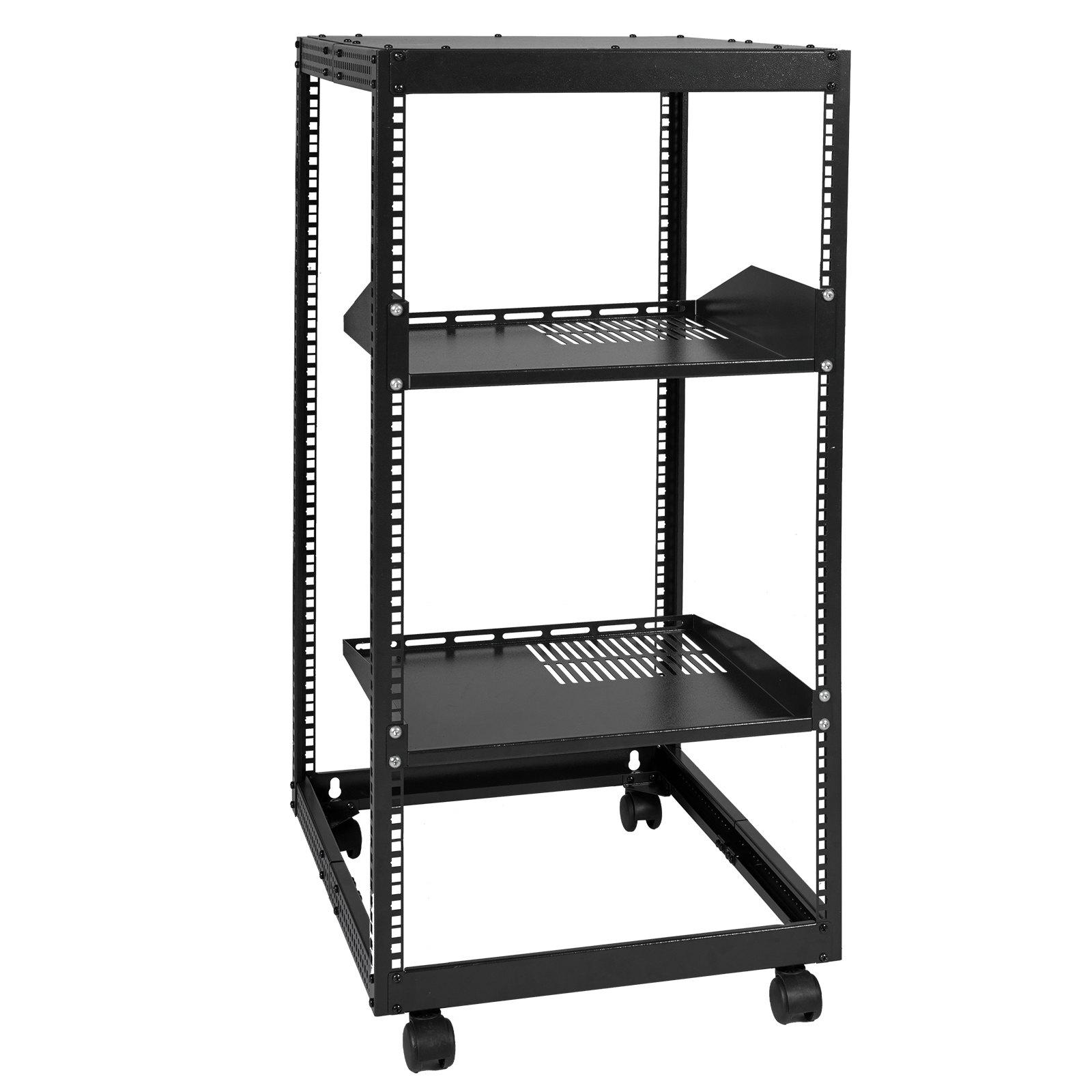 VEVOR 20U Open Frame Server Rack, 23-40 in Adjustable Depth, Free Standing or Wall Mount Network Server Rack, 4 Post AV Rack with Casters, Holds All Your Networking IT Equipment AV Gear Router Modem