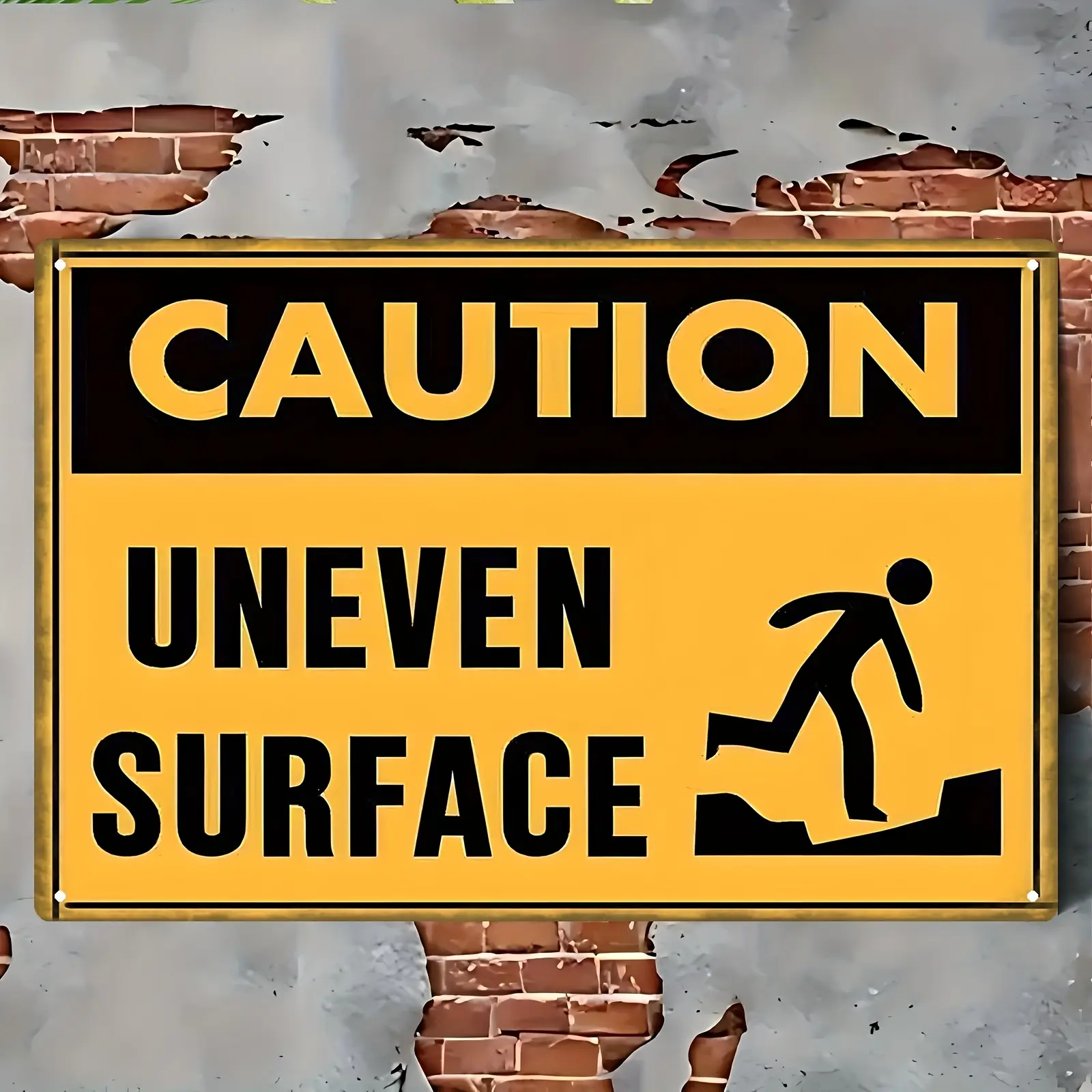 "Caution Uneven Surface" Safety Metal Sign, 12x8 Inch Aluminum Wall Notice Plaque for Home Driveway, Sidewalk, Construction, Business Hazard