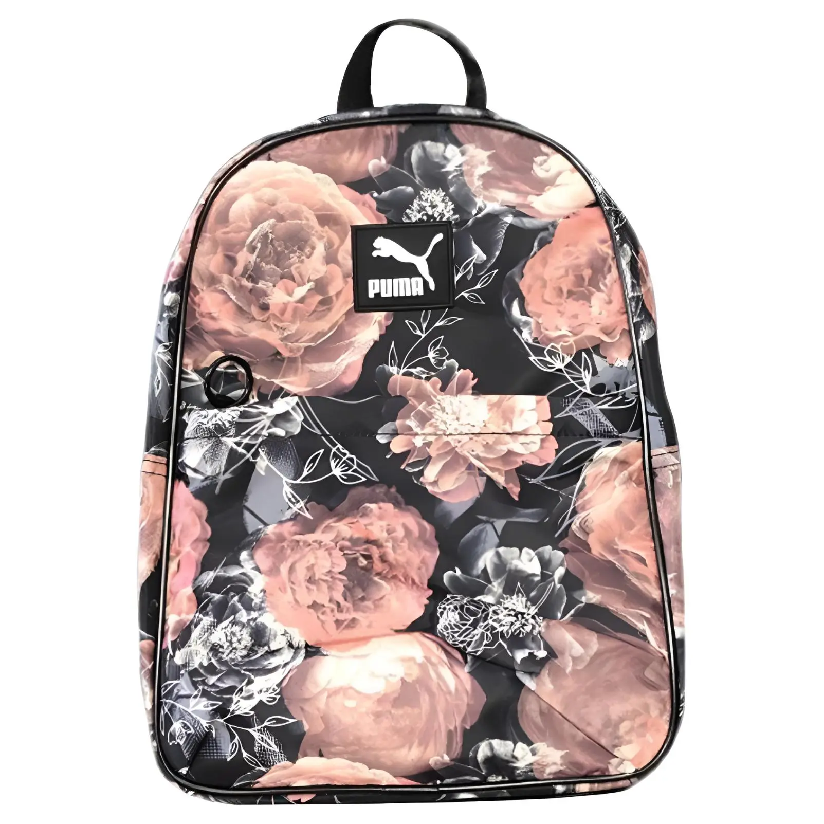 PUMA Floral-Print Travel Backpack for Students and Couples – Black and Pink