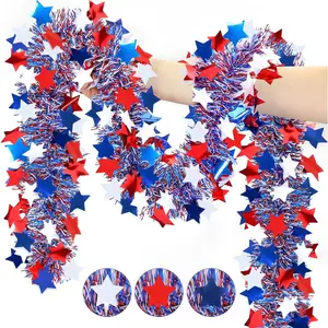 50FT 4th of July Garland,4th of July Decorations Metallic Twist Patriotic Star Tinsel Garland Red White and Blue Garland for Home Tree Parade Golf Cart Indoor Outdoor Memorial Day Independence Dayfidget toys
