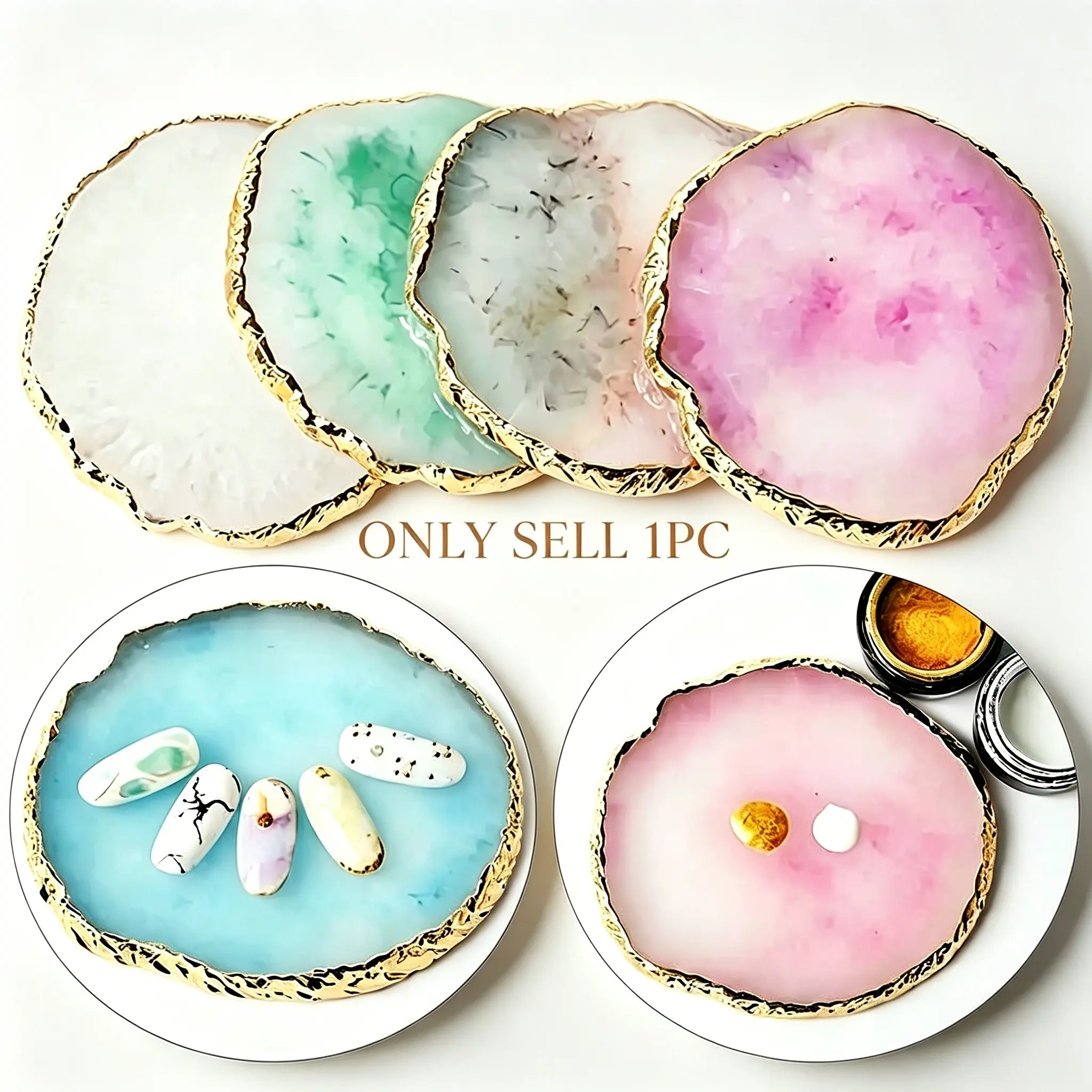 Resin Agate Shape Makeup Mixing Palette with Trim, Irregular Marble Pigment Mixing Tray for Nail Art, Eye Shadow, Lip Gloss, Cosmetic Tools, Glossy