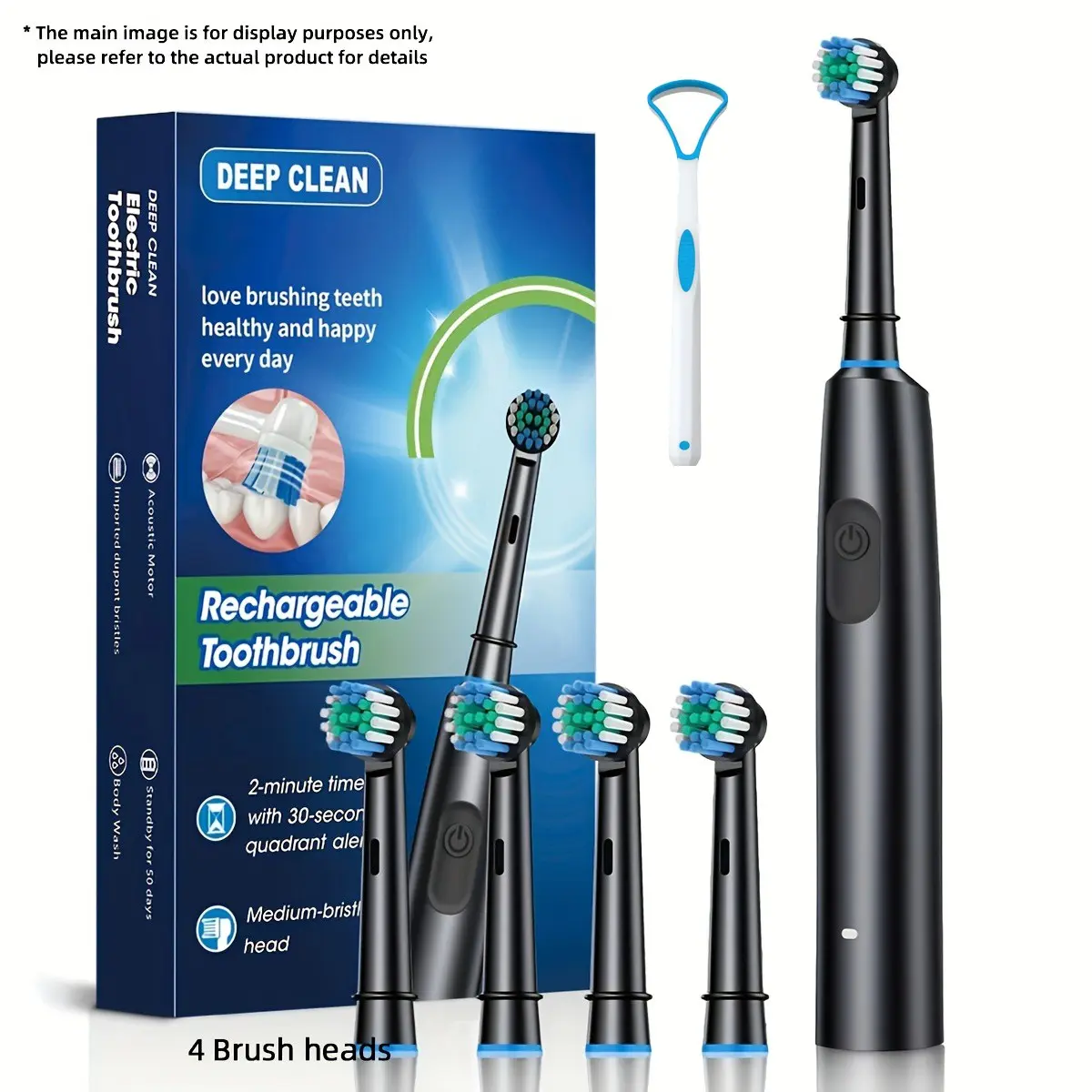 Electric Toothbrush with Tongue Scraper, Smart Timer, Multiple Cleaning Modes, High Frequency Rotation, Family Dental Kit