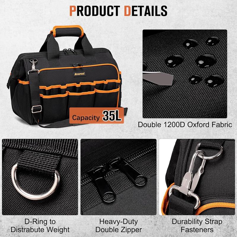 17-Inch Electrician Tool Bags for Men, 46-Pocket Heavy Duty Tool Bag, Foldable Hvac Tool Bag Organizer with Wide Mouth & Adjustable Strap for Electricians Mechanics Craftsman Contractor 17-Inch Electrician Tool Bags for Men, 46-Pocket Heavy Duty Tool Bag, Foldable Hvac Tool Bag Organizer with Wide Mouth & Adjustable Strap for Electricians Mechanics Craftsman Contractor