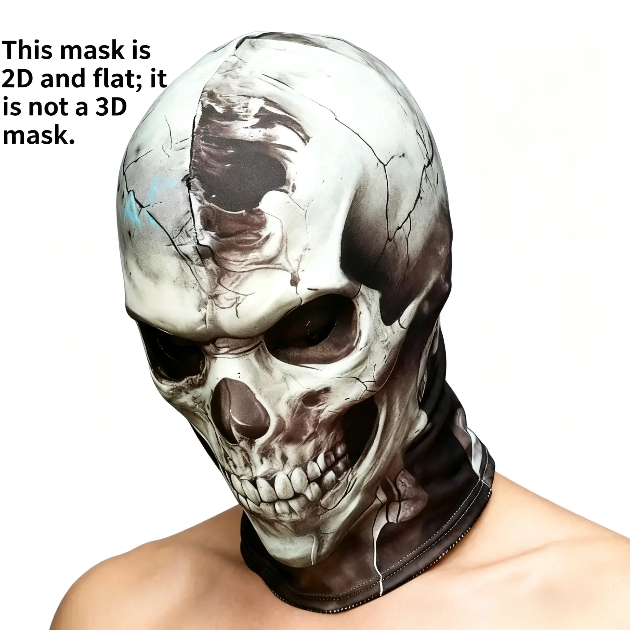 Halloween Skull Print Hood (Non-3D) and 2D Skeleton Print Mask – Breathable Full-Coverage Hood, Suitable for Parties and Cosplay