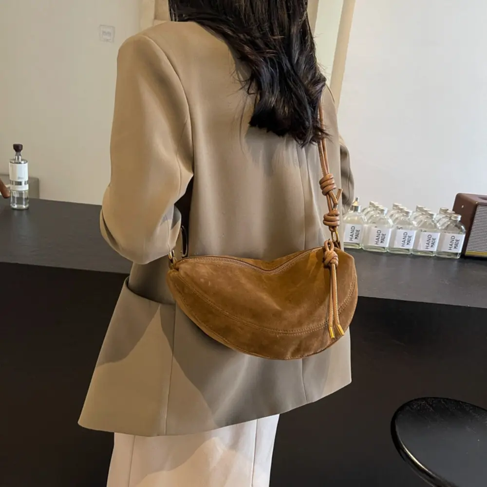 Faux Suede Hobo Bag for Women, Chic Crescent Crossbody Purse with an Adjustable Knotted Strap for Casual Daily Use, Adjustable Strap
