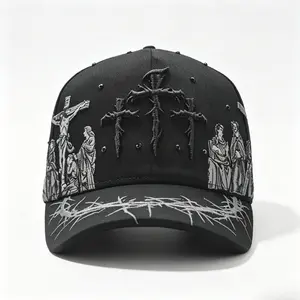 Jesus Crucifix Embroidery Baseball Cap Thorn Crown Gothic Dark Streetwear Adjustable Hat for Men Women