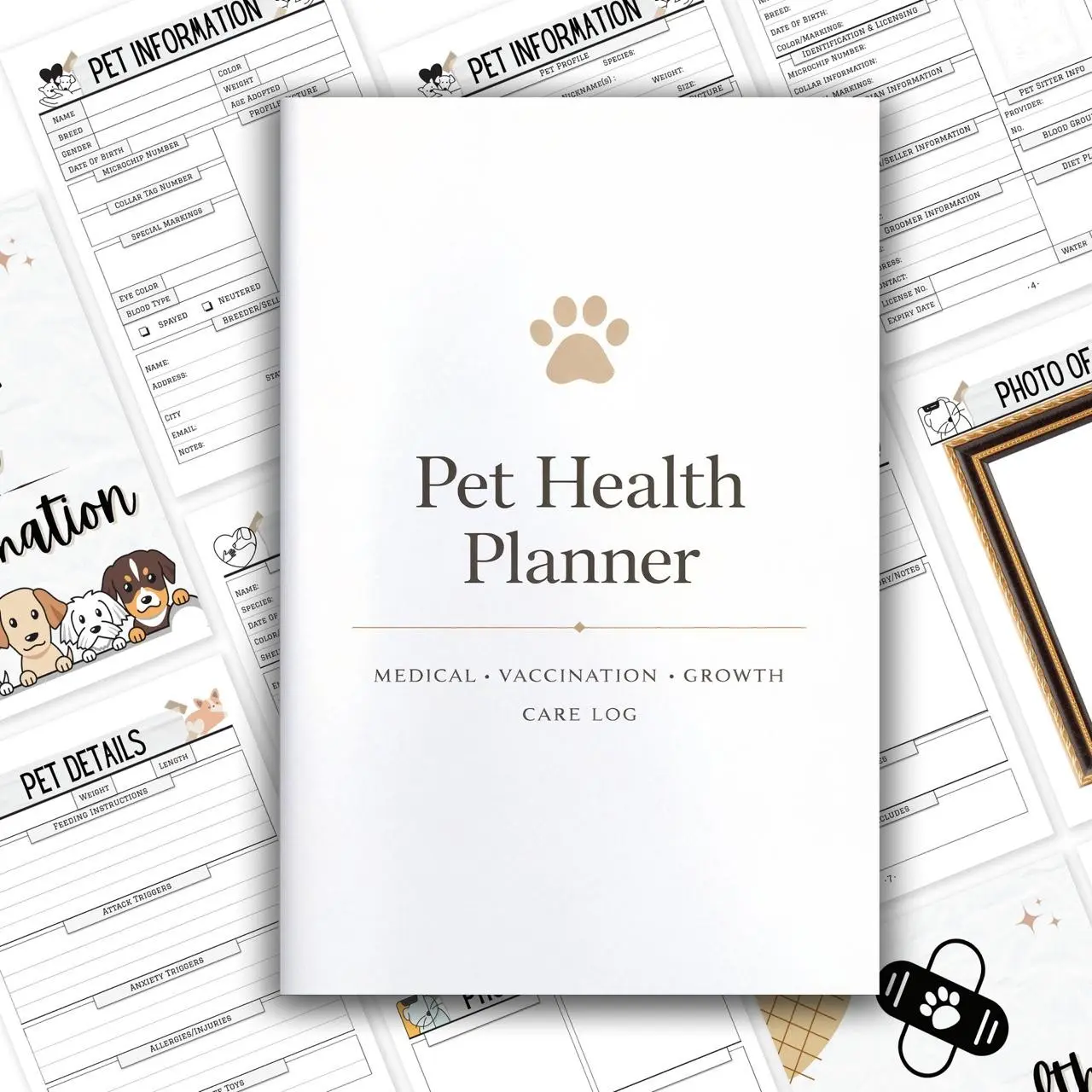 Pet Health Planner Notebook, Cat Dog Vaccination Record Book, Pet Growth Medical Archive, Pet Care Information Log