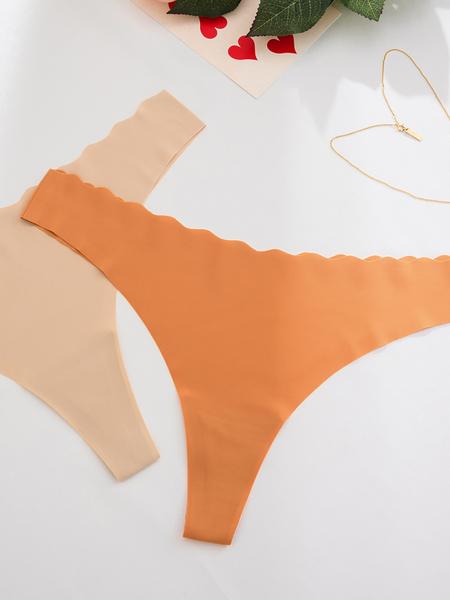 Women's Solid Color Scallop Seamless Thong, Soft Comfy Breathable Panty for Daily Wear, Ladies Underwear for All Seasons