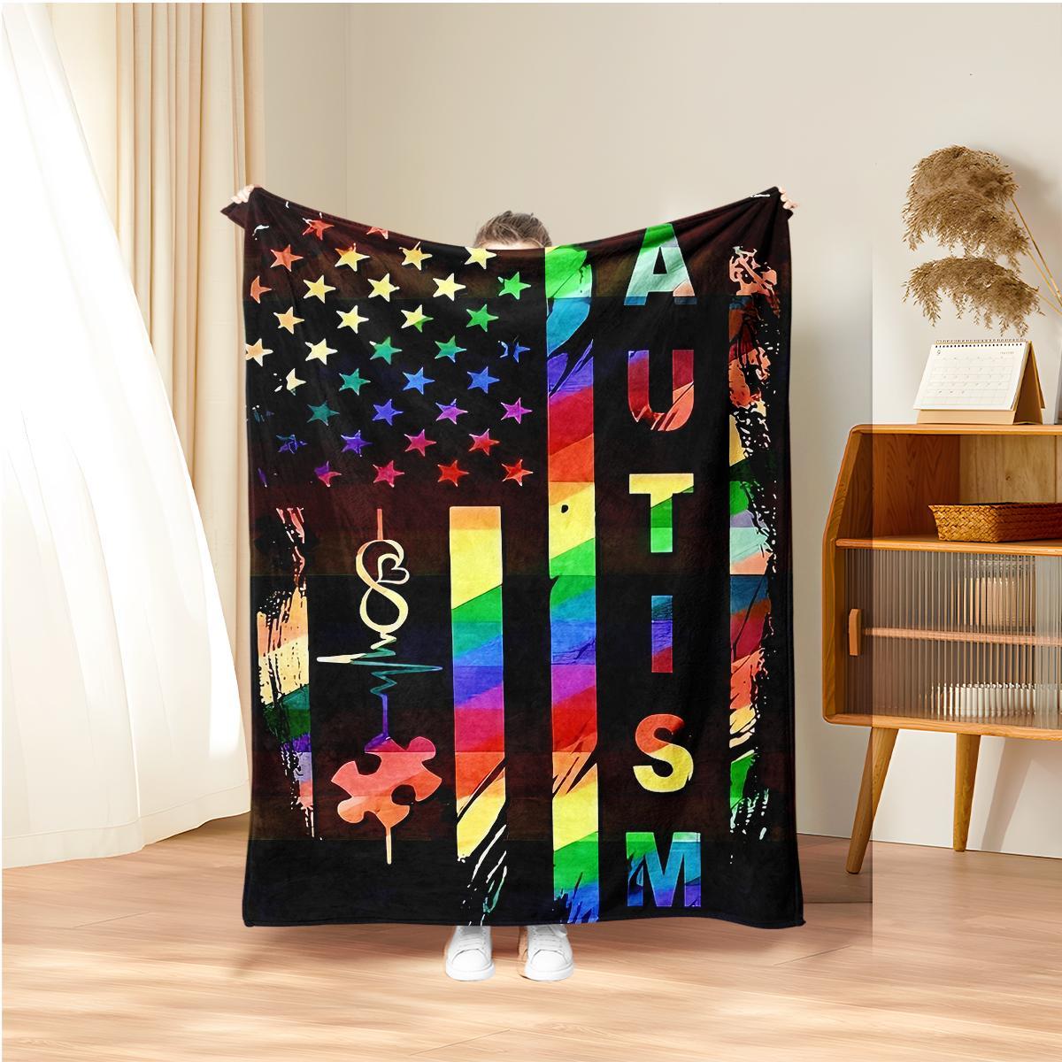 Autism Awareness Themed Blanket, Soft Comfortable Warm Throw Blanket, Air-conditioned Room Blanket, Napping Blanket for Home Sofa Office Travel