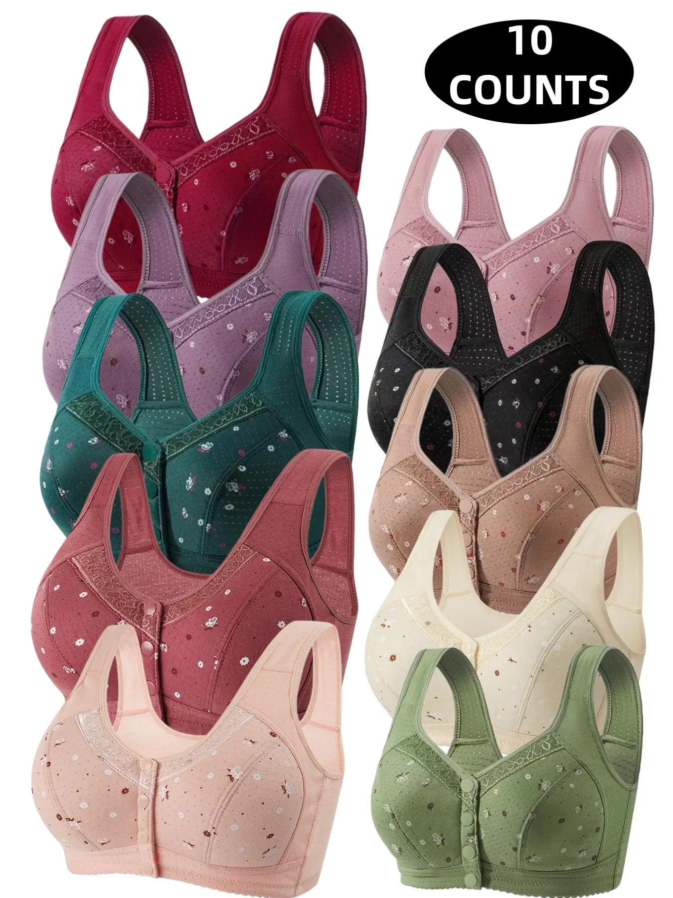10-Pack Women's Lace Bralettes, Seamless Comfort Fit, Full Coverage, Breathable Soft Fabric, All-Seasons Min Support Lingerie