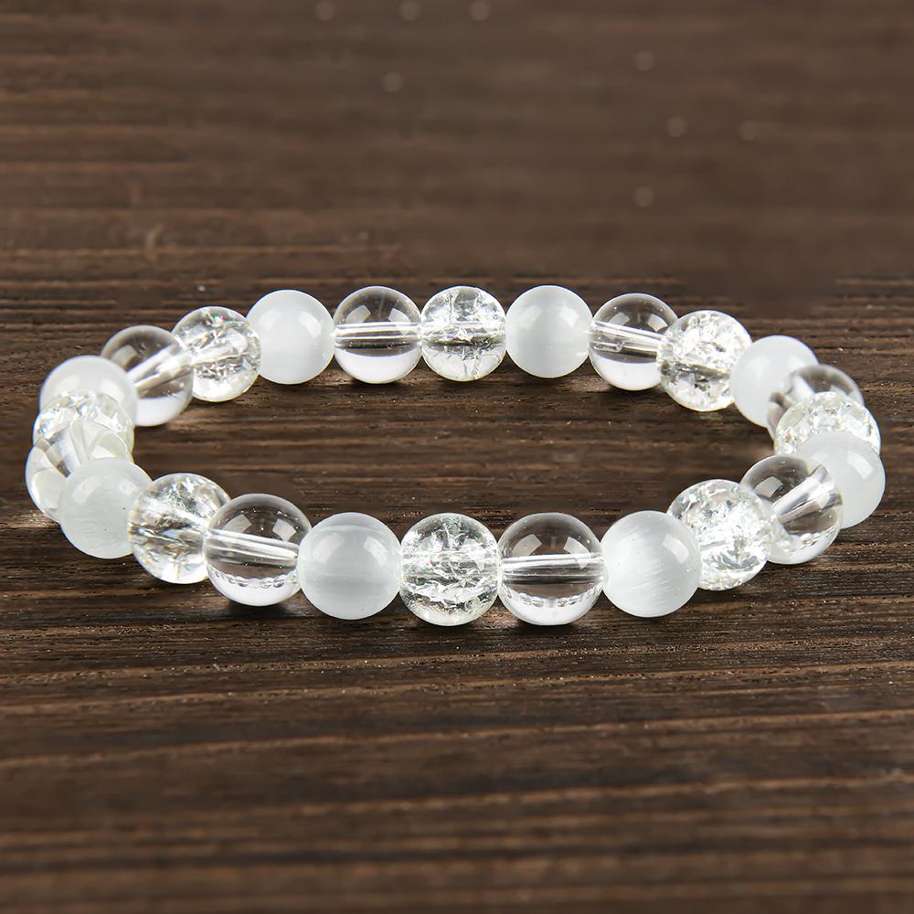 Anxiety Relief Crystal Bracelet for Women Men, Clear Quartz Moonstone Spiritual Jewelry for Calming Mind, Mental Balance & Communication, Boho Healing Reiki Gift