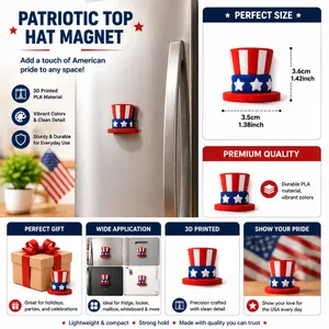 3D Printed Patriotic Uncle Sam Hat Fridge Magnet, Cute Red White Blue Star Stripes Flag Magnet, 4th of July Independence Day Decorative Magnet, Funny American Flag Refrigerator Locker Magnet, PLA Material Holiday Party Decoration Gift