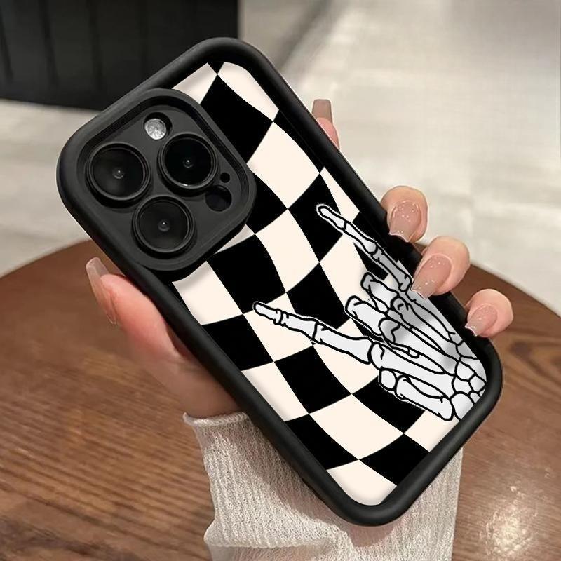 Checkered Skeleton Pattern Case for iPhone 17 Pro Max 16 Plus 15 14 13 12 11 Air E Soft TPU Bumper Drop Protection Rugged Durable Back,Suitable gifts for boys