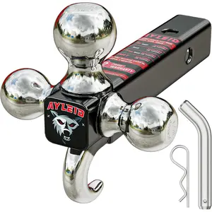 Trailer Hitch Tri-Ball Mount with Hook & Pin Balls Sized 1-7/8 , 2 & 2-5/16 inches , Tow Hitch , Silver