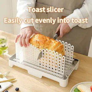 Adjustable Bread Slicer, Adjustable Bread-Slicing Guide, Bread Cutter with Crumb Tray, Stainless Steel Base Sourdough Bread Slicer, Suitable for Slicing Bread, Sandwiches, Bagels, and Cakes, Produces Even Slices, Kitchen Utensil.