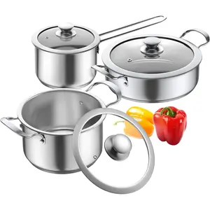 Stainless Steel pots and pans set, 6 Piece Nonstick Kitchen Induction Cookware Set,Works with Induction/Electric and Gas Cooktops, Nonstick, Dishwasher
