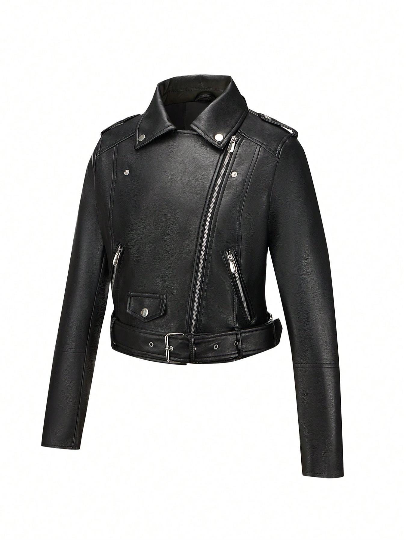 Women's Fitted PU Leather Jacket, Casual Fashion Jacket for Daily Wear, Ladies Clothes for All Seasons, Coats