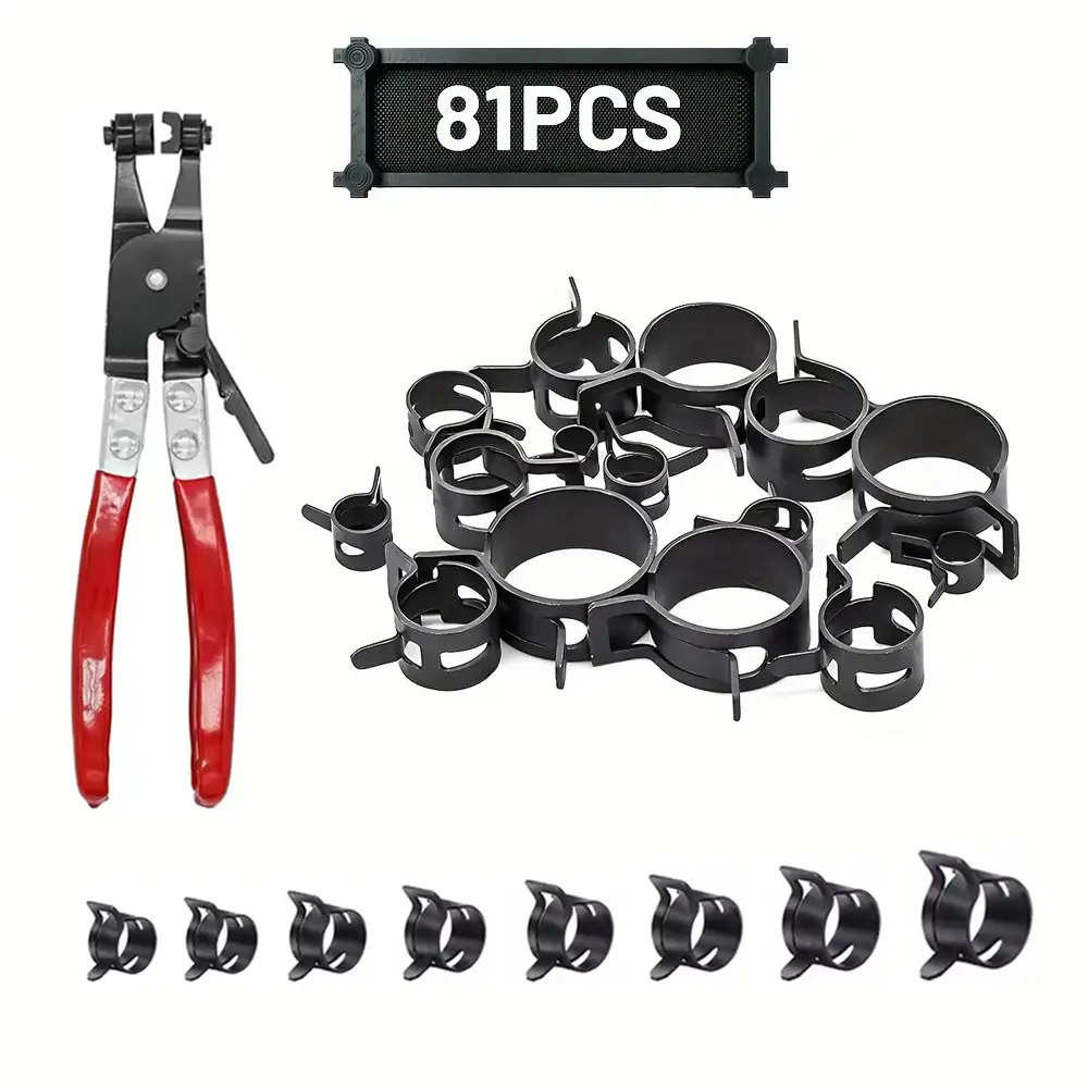 81PCS Black Hose Clamping Fittings Pipe Bundle Clamp Set - Heavy-duty fuel pipe and coolant fasteners for automotive industry use, metal structure, double ear design | Fine metal surface | Durable structure, automotive hose clamping fittings