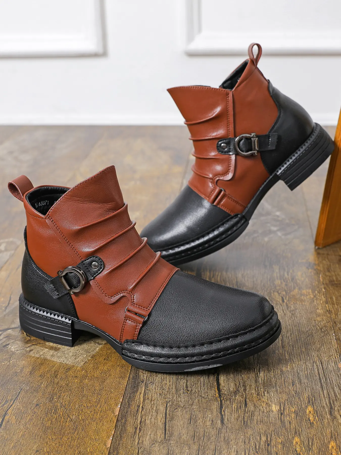 Men's British Vintage Patchwork Short Boots, PU Thick Sole Side Zipper, Business Casual High Top, Comfortable Classic Daily Wear, All Seasons