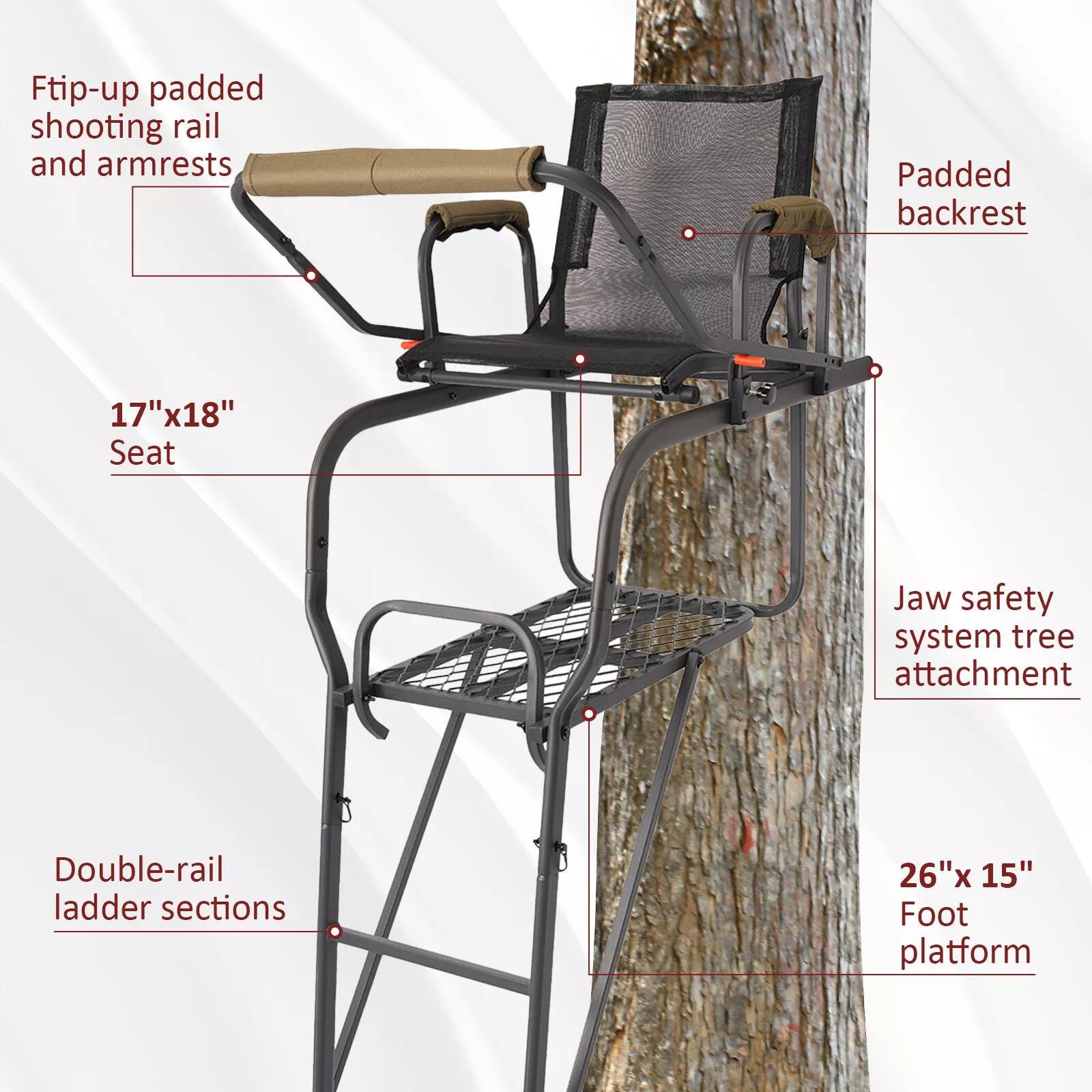 Hunting Ladder Tree Stand with Shooting Rail Climbing Mesh Seat Single Person Hunting Ladder Tree Stand with Shooting Rail Climbing Mesh Seat Single Person