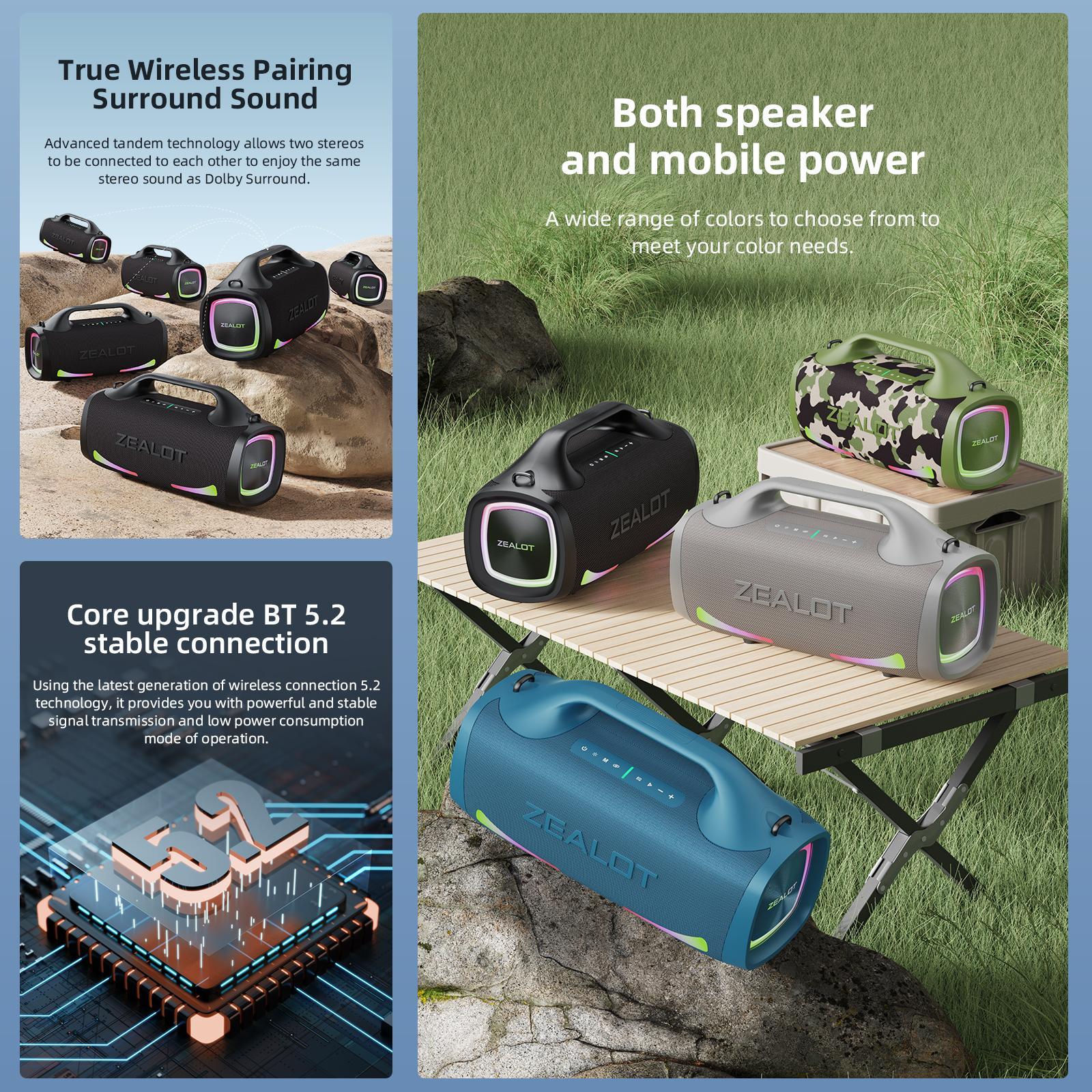ZEALOT S79 100W Wireless Speaker, Portable Waterproof Outdoor