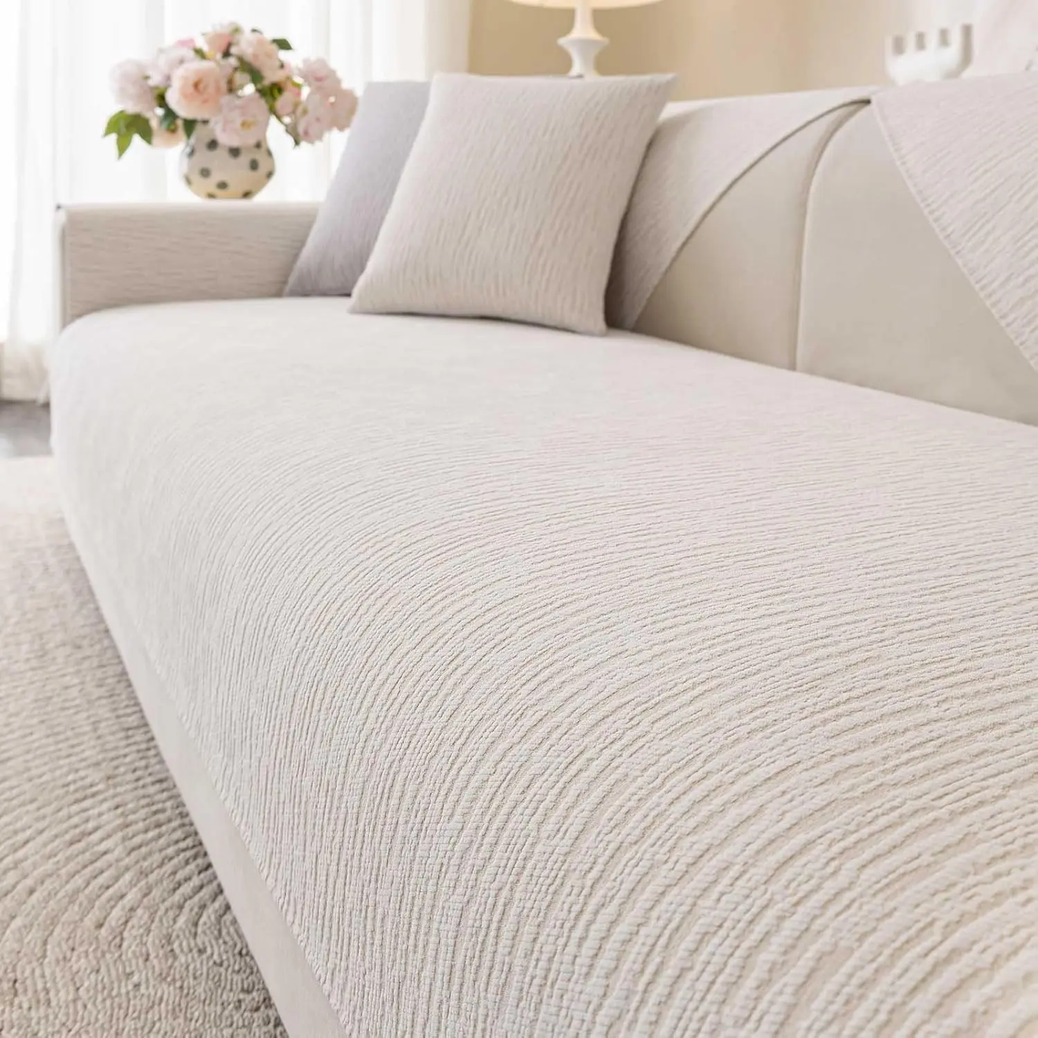 Soft Waterproof Chenille Cover Washable, Non Slip Sectional Sofa Covers for 3 Cushion Couch Sofa L Sharped Sofa Slipcover for Pets, Furniture Protector (1 PCS 36"x36" White)
