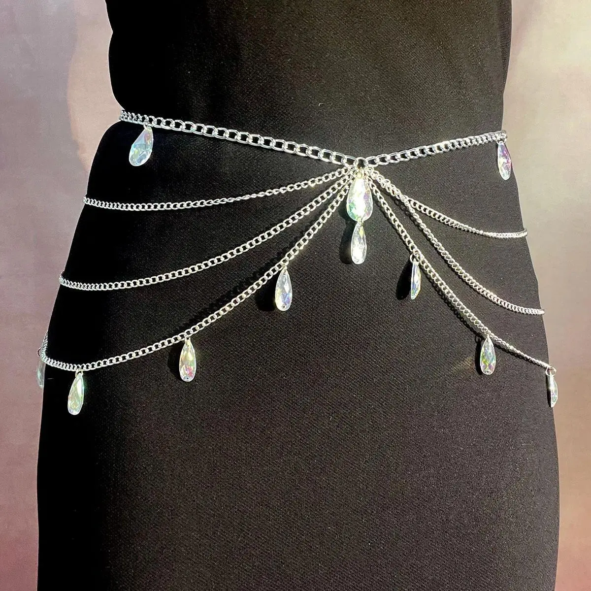 Sexy Fashion Multi-Layer Metal Sparkle Crystal Pendant Body Jewelry Ladies Bikini West Chain Accessories