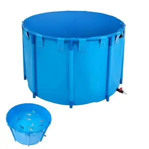 VEVOR Canvas Fish Pond, 1320 Gal Capacity Above Ground Fish Pond, Foldable PVC Koi Tank, Round Goldfish Tank with Stable Frame and Drain Valve, for Aquaculture, Koi Breeding, and Irrigation (Blue)