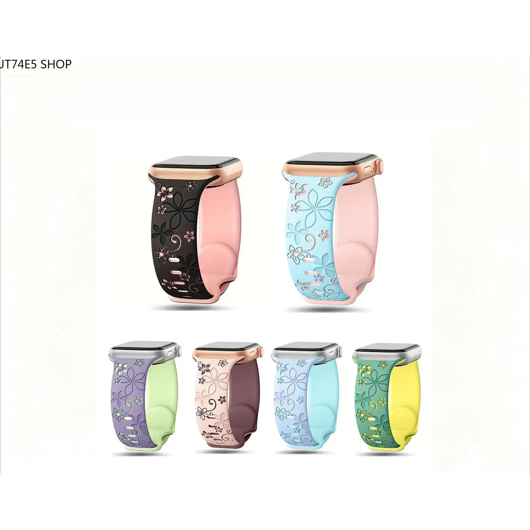 3D Laser Engraved Silicone Watch Strap with Bauhinia Floral Pattern for Apple iWatch Smartwatch Compatible Bands Adjustable