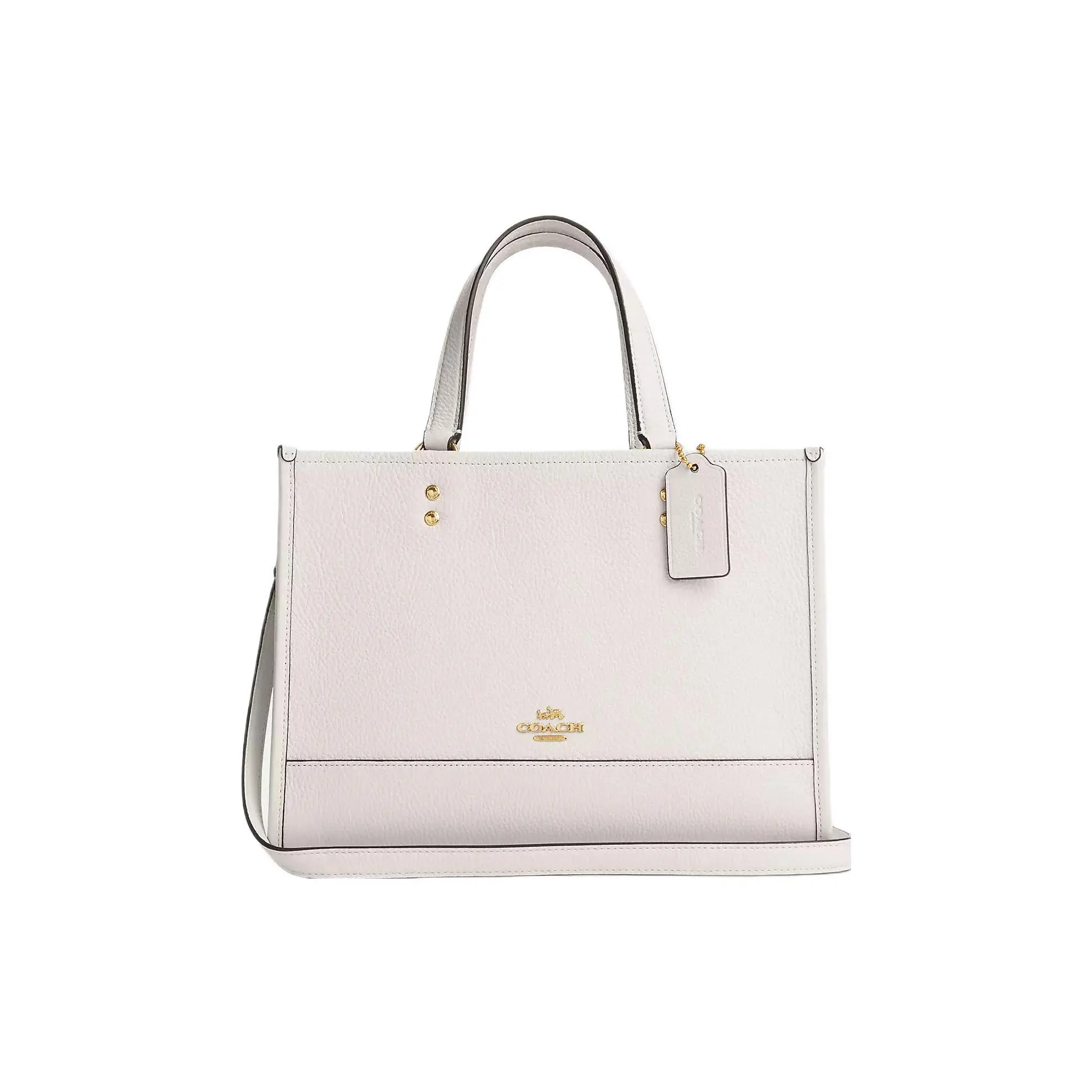COACH Dempsey 29 Tote Bag for Women – Solid-Color Pebbled Leather Shoulder Handbag in White